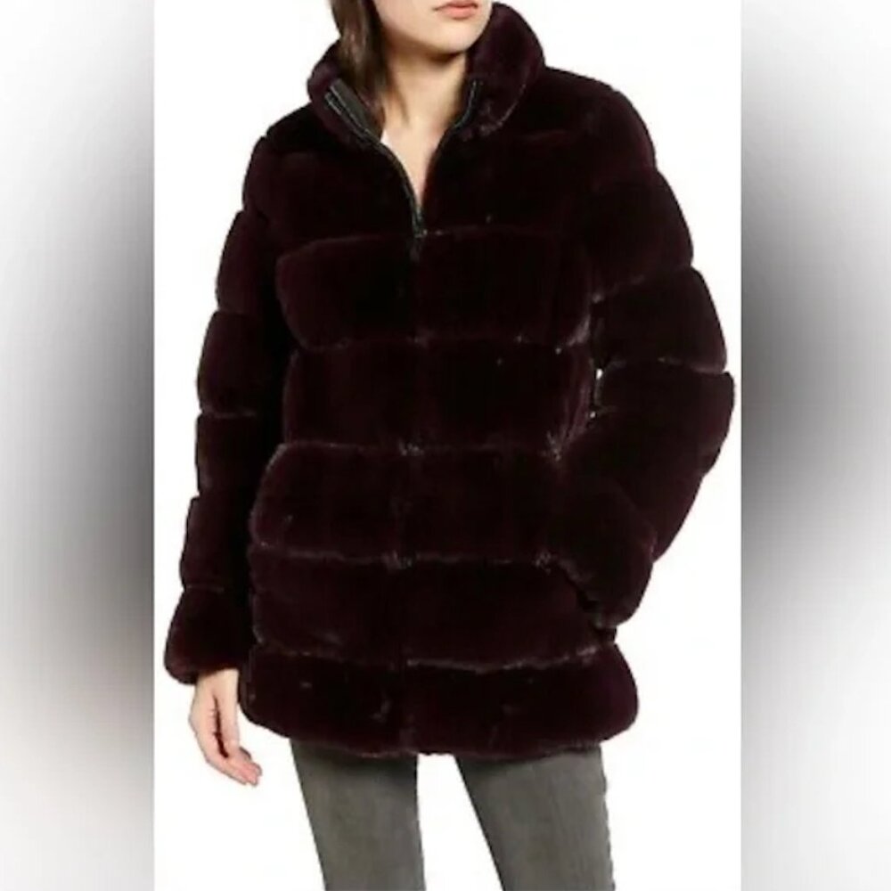 Via Spiga Faux Fur Reversible Zip Up Coat Eggplant & Black XXL